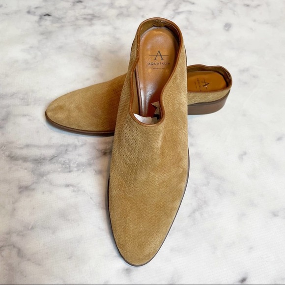 Aquatalia Fife Cognac Tan Suede Mules Size 10 - Picture 6 of 8